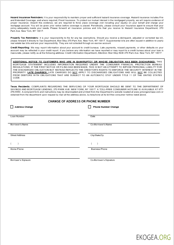 Relevé hypothécaire de la banque USA JP Morgan Chase aux formats Word et PDF 3